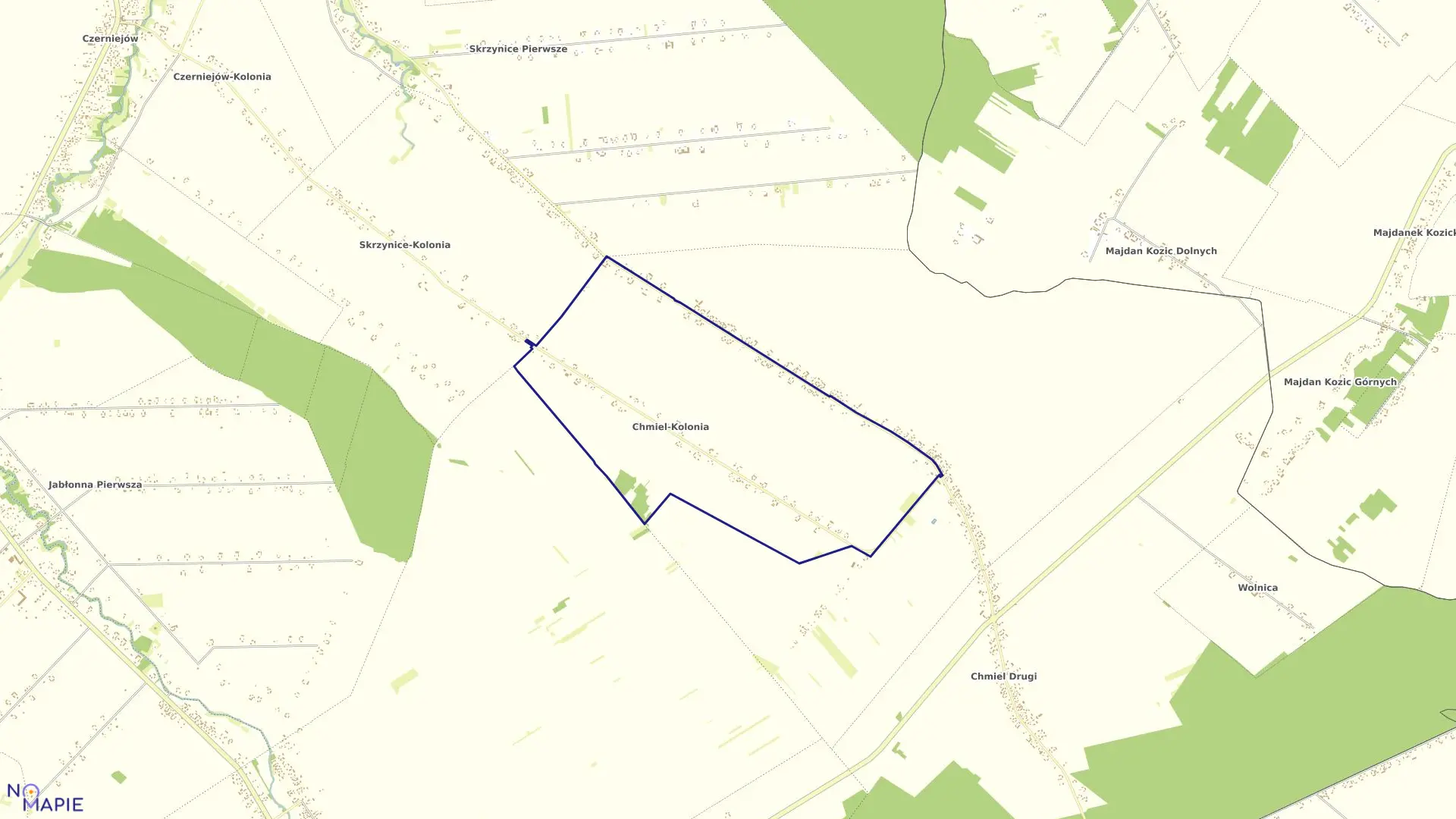 Mapa obrębu CHMIEL-KOLONIA w gminie Jabłonna