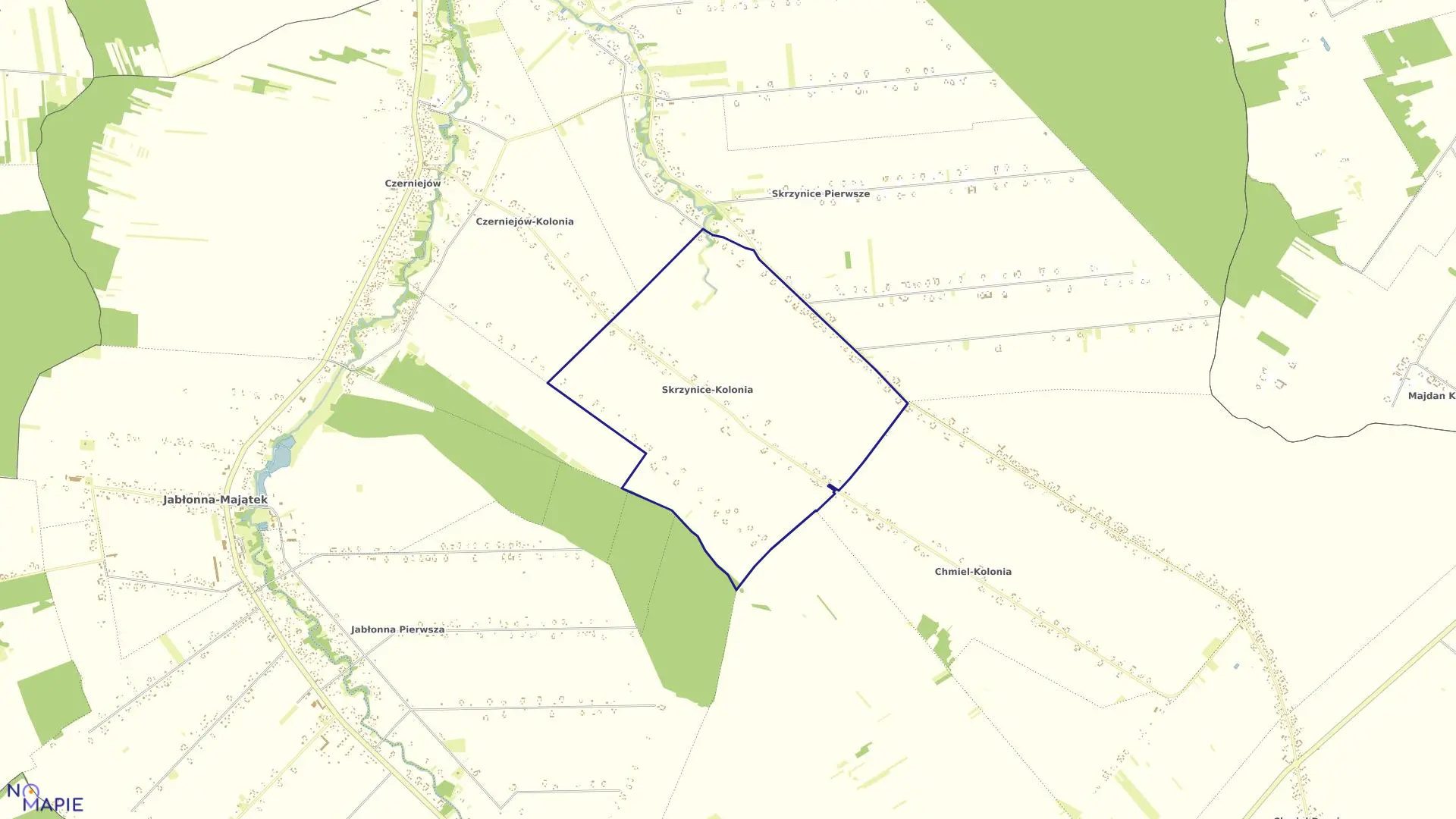 Mapa obrębu SKRZYNICE-KOLONIA w gminie Jabłonna